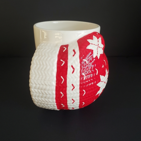 Cute Winter Mug Knit Mitten Design Snowflakes 3D Textured Cozy Beverage X Large - Picture 2 of 8